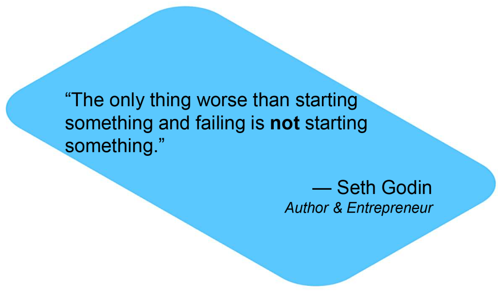 Quote: "The only thing worse than starting something and failing is not starting something." - Seth Godin, author and entrepreneur